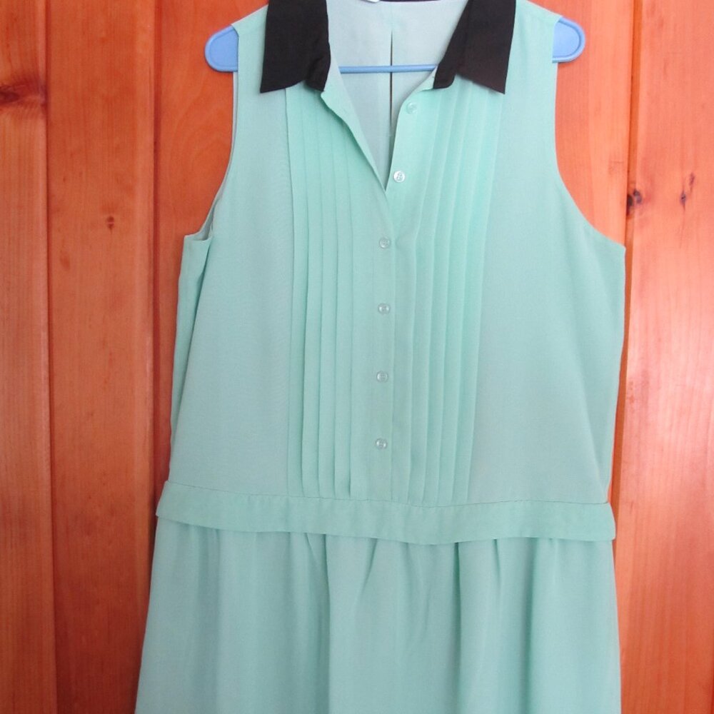 Sleeveless Mint Green Flowy Blouse Sz Large BCBG Tops Open Slit Back Green Black